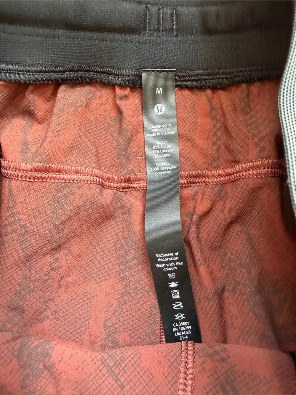 lululemon athletica Men's Rust Red and Black Patterned Athletic Shorts